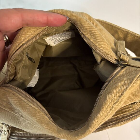 Vintage Y2K 90s Purse Bag Baguette Shoulder Bag Military Pockets Canvas Beige - Picture 4 of 9